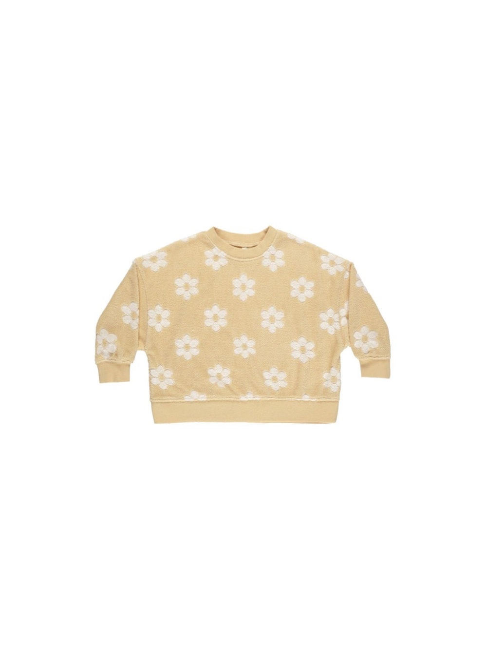 Rylee + Cru Mustard Yellow Crewneck with White Daisy Motif